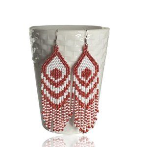 Stylish Two Tone Fringe Earrings Red & White